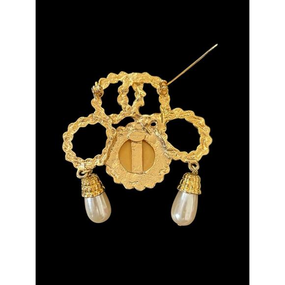 PARK LANE Vintage Brooch Pin Gold Tone Signed Faux Pearl Drop Dangle Rope Design - Picture 3 of 4